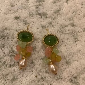 Elegant Pink & Green Fashion Pierced Earrings NWT